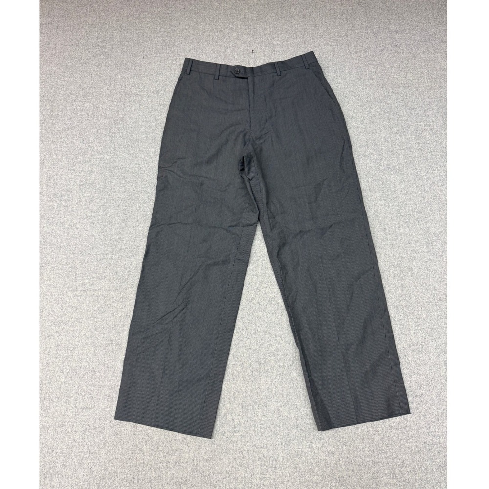 Armani Collezioni Dress Pants 34 Grey Micro Stripe Flat Front Trousers PA2600